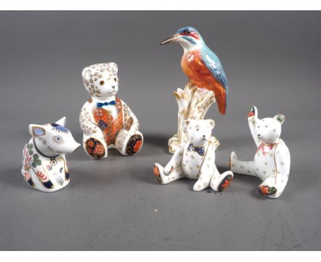 Three Royal Crown Derby Imari teddy bear paperweights, largest 5" high, with silver stopper, and a similar fitted with silver