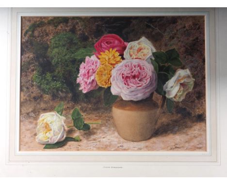 John Sherrin: watercolours, still life of roses, 10 1/2" x 15", in wash line mount and gilt frameCondition:No visible major d