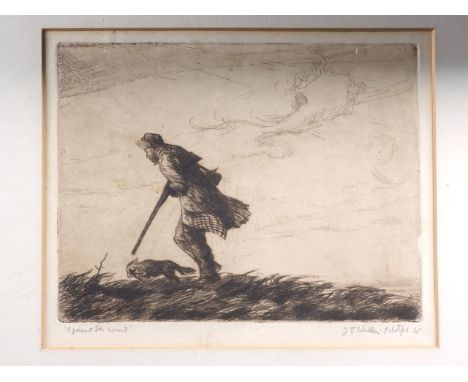 D J Watkins Pitchford RI: a signed etching, "Against the Wind", plate mark, 6 3/4" x 9 3/4", in gilt frameCondition:Picture a