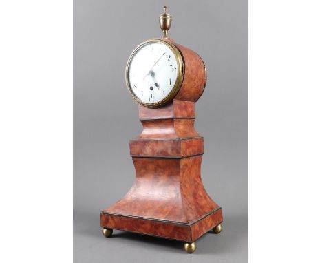 A 19th century West Indian satinwood balloon clock with enamel dial and eight-day movement, 16" high (no pendulum)
