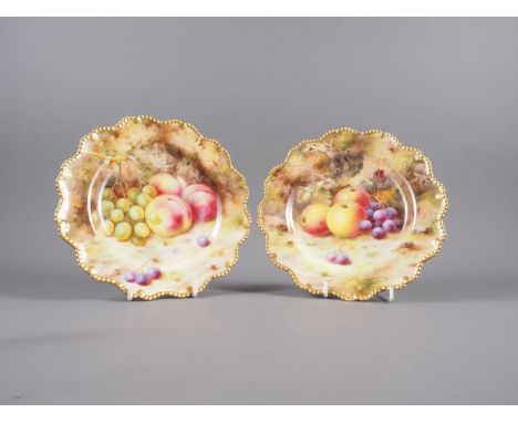 A pair of Royal Worcester dessert plates with peach and grape decoration, by F Roberts, 8 3/4" diaCondition:No visible issues