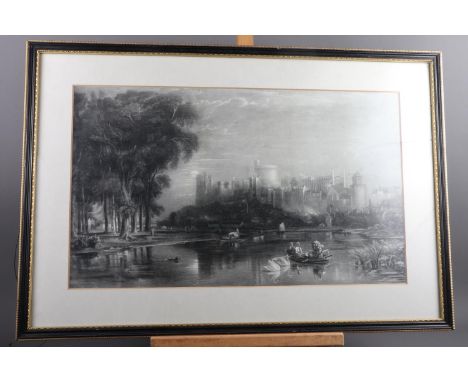 A 19th century mezzotint and engraving, view of Windsor Castle, a colour print after David Shepherd, landscape, and a set of 