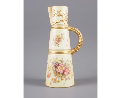 A Royal Worcester blush ivory jug with floral and gilt sprays, 10" high