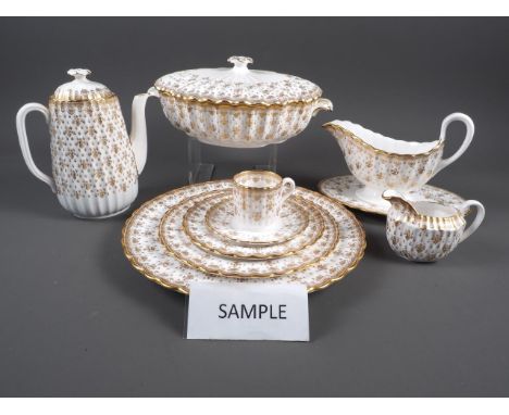 A Spode "Fleur De Lys" pattern part combination service, including two tureens, coffee cans, sauce boat etcCondition:Please n