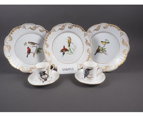 A set of seven Vista Alegre bird decorated dessert plates and a Hammersley bird decorated part coffee set (one coffee cup rep