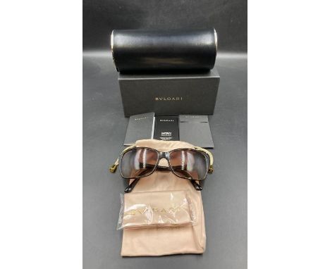 A  boxed pair of Bulgari ladies sunglasses in Havana brown