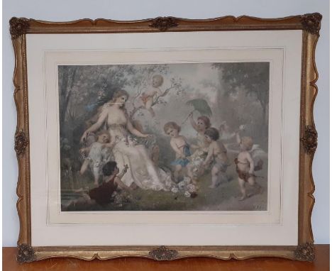 "The offering", an important hand-coloured print after Franz Lefler (1831-1898) Austrian, framed and glazed, (48x67.5 cm)