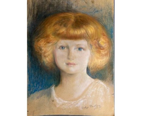 A pastel on paper portrait of a young girl by Evelyn Darling signed lower right 29cm x 37cm 