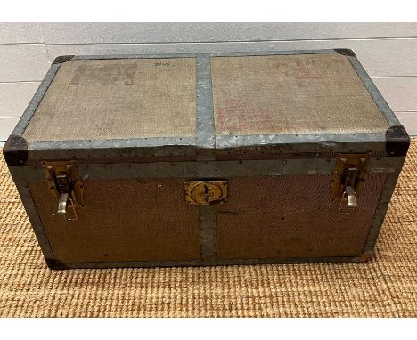 A metal bound trunk (77cm x 39cm x 38cm)
