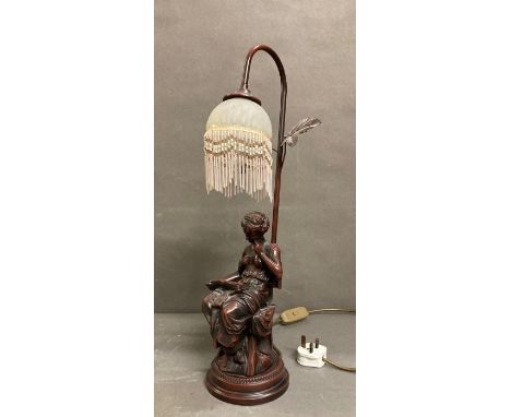 A French decorative table lamp of a lady reading 