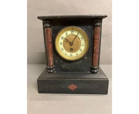 A French slate mantel clock with enamel face 
