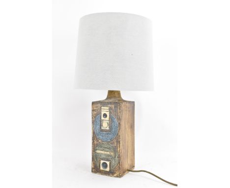 A Troika pottery table lamp, initials to the base for Avril Bennet, embossed and incised with glazed geometric motifs over a 