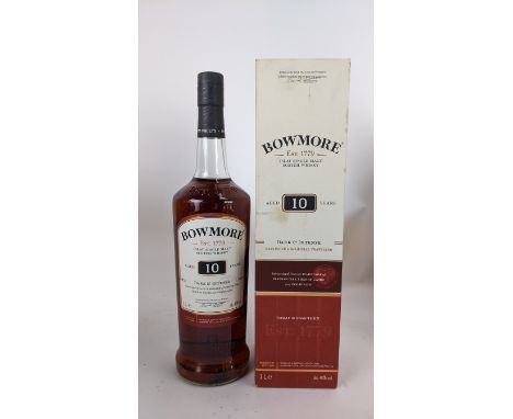 A bottle of Bowmore Islay Single Malt Scotch Whisky, aged 10 years, 1 litre, 40%, with original boxIf there is no condition r