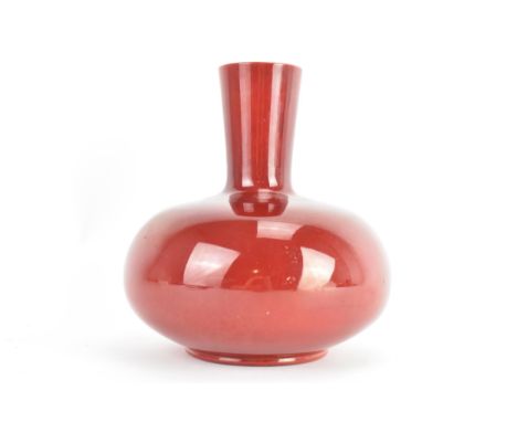 Bernard Moore (1850-1935) A studio pottery flambe glazed vase, of squat form with a raised flaring neck, signed to the base, 
