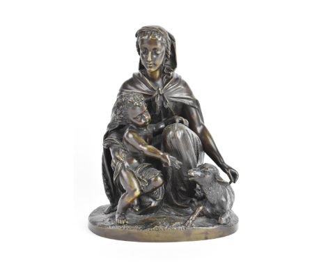 After Emile Pierre Eugene Herbert (1828-1893) A bronze sculpture depicting a mother and child with lamb, unsigned, 24cm high 