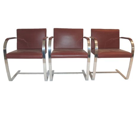 A set of six Mies Van Der Rohe Brno chairs with chrome frame and Burgundy upholstery, originally designed 1929, circa 1960, r