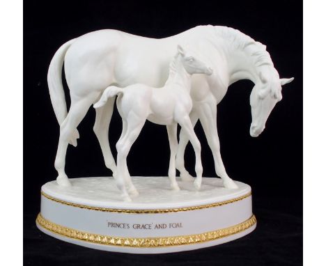 A Limited Edition Royal Worcester sculpture Prince's Grace and Foal modelled by Doris Lindner in white bisque, no 196/250 wit