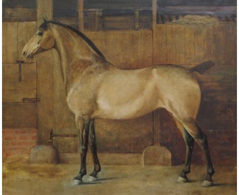SAMUEL FULTON (SCOTTISH 1855 - 1941) PORTRAIT OF A WELL GROOMED HORSE IN STABLES Oil on canvas, signed and dated (18)93, 51 x