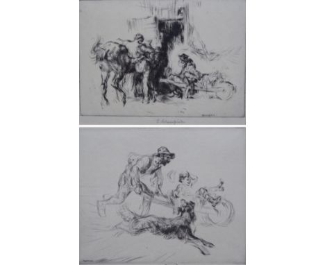 •EDMUND BLAMPIED RBA, RE (BRITISH 1886 - 1966) JOY RIDE: RESTING Drypoint etching, signed, 21 x 26cm (8 1/4 x 10 1/4"), 12 x 