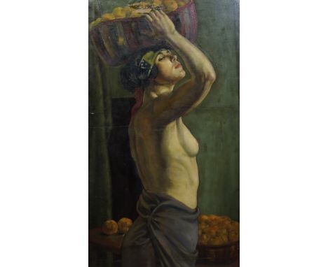 SCOTTISH SCHOOL (EARLY 20TH CENTURY) PORTRAIT OF A STATUESQUE WOMAN WITH HEADSCARF Oil on canvas, 107 x 61cm (42 x 24") Glasg