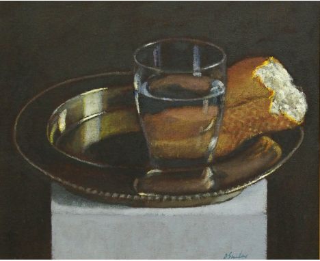 •DAVID SINCLAIR RSW (SCOTTISH B. 1937) STILL LIFE ON SILVER TRAY Oil on canvas, signed, 25.5 x 30.5cm (10 x 12") Ewan Mundy F