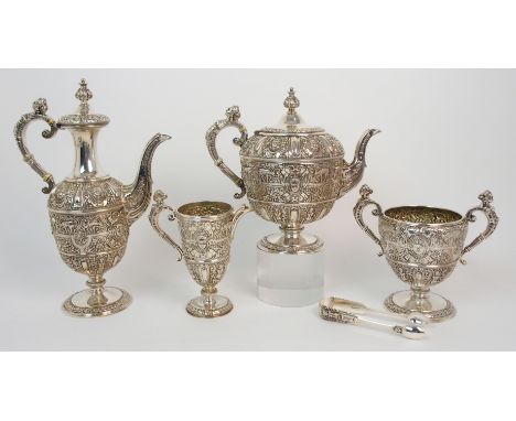 A Victorian four piece silver tea and coffee service by Goldsmiths Alliance Limited (Samuel Smily), London 1872, the coffee p