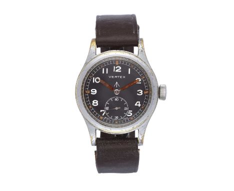 (calibre 59) lever movement signed, black dial with luminous Arabic numerals and signed, military broad arrow, seconds dial, 