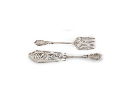 Grecian pattern, engraved with the badge of the 106th Light Infantry, with pierced blades and tinesthe fish-knife 32cm long, 