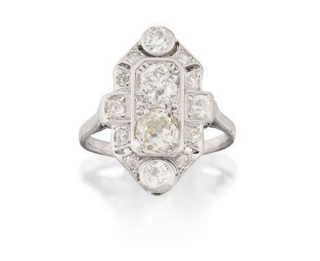 two old cut diamonds within a border of old cut diamonds with the largest stones at four points, in white claw and rubbed ove