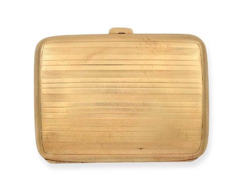 curved oblong and with engine-turned decoration85mm wide, gross weight 1oz 18dwt, 60grFully marked inside cover and further p