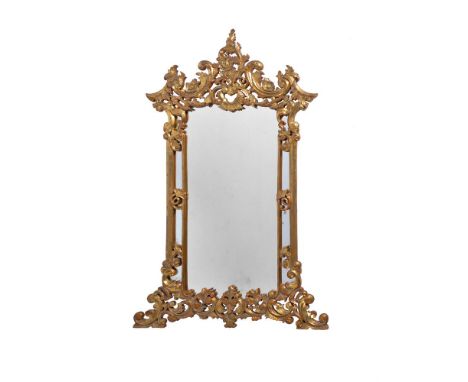 A GILTWOOD WALL MIRROR IN 18TH CENTURY STYLE OF RECENT MANUFACTURE 137.5cm high, 90cm wide, 4cm protuberance Provenance: Priv