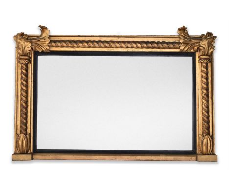 A WILLIAM IV GILTWOOD OVERMANTEL WALL MIRROR CIRCA 1835 With rope-twist pilasters  69cm high, 102cm wide, 11cm protuberance  