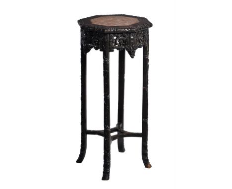 Y  A PADOUK WOOD AND MARBLE INSET OCTAGONAL PLANT STAND BURMESE, LATE 19TH CENTURY 82cm high, 38cm wide Provenance: Private C