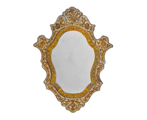 A REVERSE PAINTED WALL MIRROR OF RECENT MANUFACTURE 109cm high, 80cm wide, 2.5cm protuberance Provenance: Private Collection,
