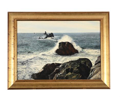 λ  DIDIER MERCERET (FRENCH 20TH CENTURY) POINT DE RAZ FINISTERE, BRITTANY  Oil on canvas Signed (lower right) 46.5 x 65cm (18
