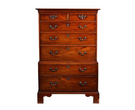 A GEORGE III MAHOGANY CHEST ON CHEST  CIRCA 1780  on bracket feet 153cm high, 100.5cm wide, 52.5cm deep   Provenance: Private
