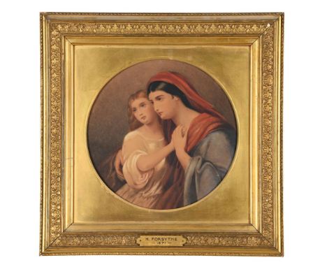 HESPIE FORSYTHE (BRITISH 19TH CENTURY) MOTHER AND CHILD Pencil and watercolour, painted tondo Variously signed, inscribed and