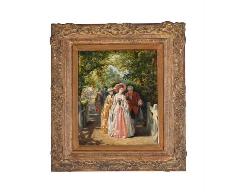 FOLLOWER OF WILLIAM POWELL FRITH A RENDEZVOUS IN THE PARK Oil on board Indistinctly signed with initials (lower left) 33.5 x 