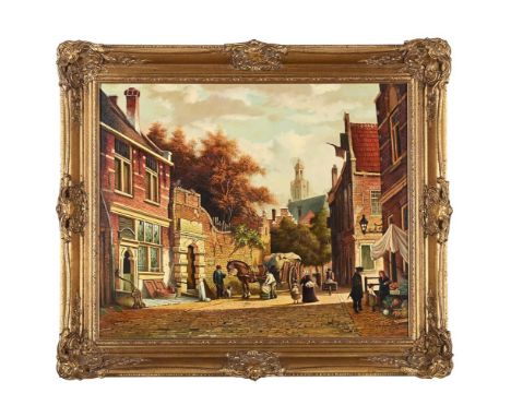 λ  PIETER CORNELIS STEENHOUWER (DUTCH 1896-1972) HORSE AND CART IN A COBBLED STREET Oil on panel Signed (lower right) 49.5 x 