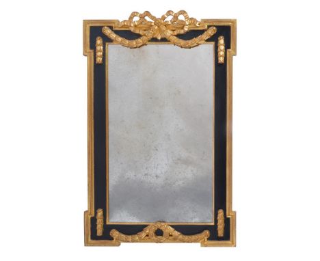 A GILTWOOD AND PAINTED WALL MIRROR BY BEAUMONT & FLETCHER, CONTEMPORARY  The frame decorated with applied festoons  121cm hig