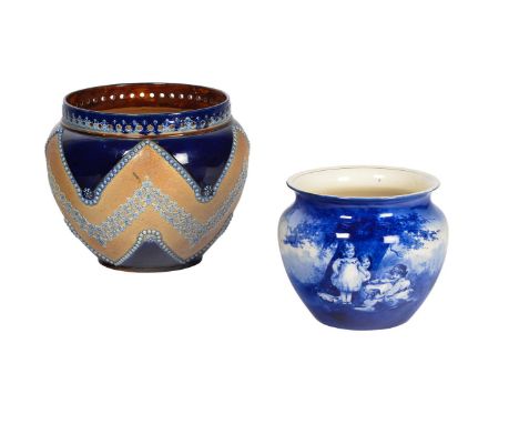 TWO ROYAL DOULTON JARDINIERES OR PLANTERS 20TH CENTURY  the larger Lambeth planter with a pierced rim, pattern number: LP-123