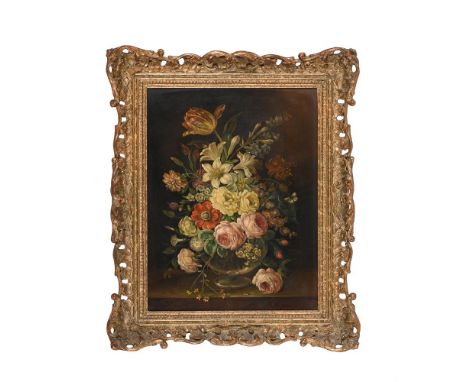 λ  OSKAR ROBERT DOGARTH (AUSTRIAN 1898-1961) STILL LIFE OF FLOWERS ON A STONE LEDGE Oil on board Signed (lower right) 40 x 30