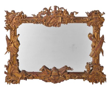 A PAINTED OVERMANTEL WALL MIRROR OF RECENT MANUFACTURE the ornate frame decorated with naval trophies 98cm high, 122cm wide, 