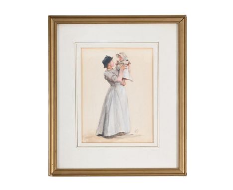 HUBERT VON HERKOMER (BRITISH 1849-1914) MOTHER AND CHILD Watercolour Signed and dated '88' (lower right) 15 x 11cm (5¾ x 4¼ i