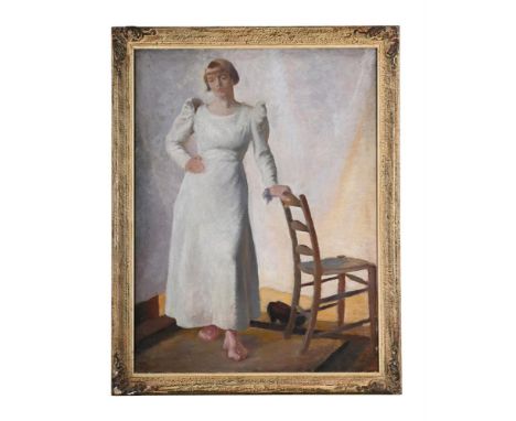 BRITISH SCHOOL (20TH CENTURY) LADY IN WHITE  Oil on canvas  101.5 x 76cm (39¾ x 29¾ in.)  Measurements do not include the fra