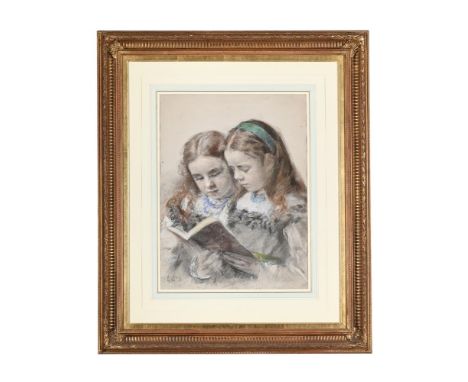 LOWES CATO DICKINSON (BRITISH 1819 - 1908) THE STORYBOOK Charcoal and coloured chalked Signed with monogram and dated '76' (l