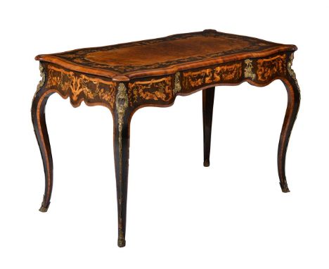 AN EARLY VICTORIAN ORMOLU-MOUNTED WALNUT AND MARQUETRY BUREAU PLAT ATTRIBUTED TO ROBERT BLAKE & SONS, IN CONJUNCTION WITH EDW