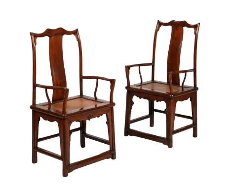A PAIR OF CHINESE ELM OFFICIALS HAT CHAIRS 20TH CENTURY  each 114cm high, 59cm wide, 50cm deep  Condition Report:  PLEASE NOT