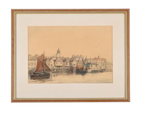 ENGLISH SCHOOL (LATE 19TH/EARLY 20TH CENTURY) A THAMES BARGE AT THE QUAY Watercolour and pencil 19.5 x 27.5cm (7½ x 10¾ in.) 