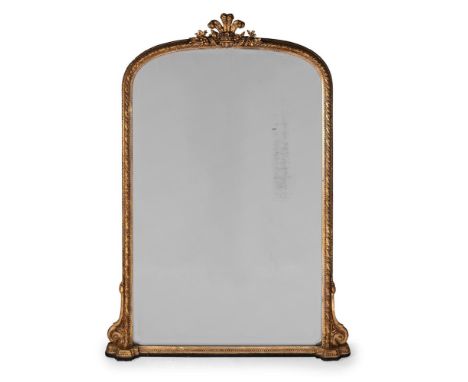 A VICTORIAN GILTWOOD OVERMANTEL MIRROR WITH PRINCE OF WALES FEATHERS AND CORRONET SURMOUNT  CIRCA 1865 183cm high, 143cm wide
